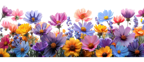 Close-up colorful flowers in full bloom, vibrant and cheerful.