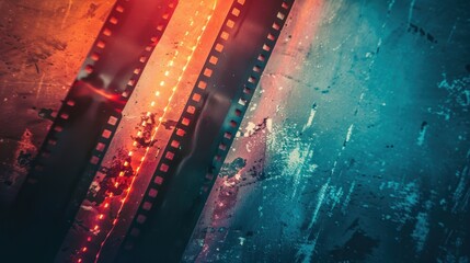 Abstract film texture background with red and blue lighting