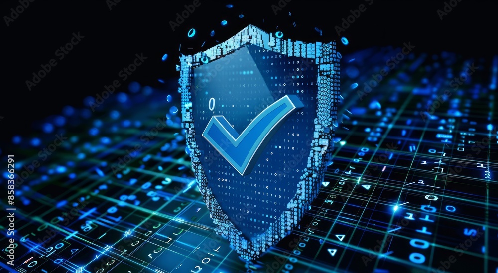 Poster digital security shield with checkmark
