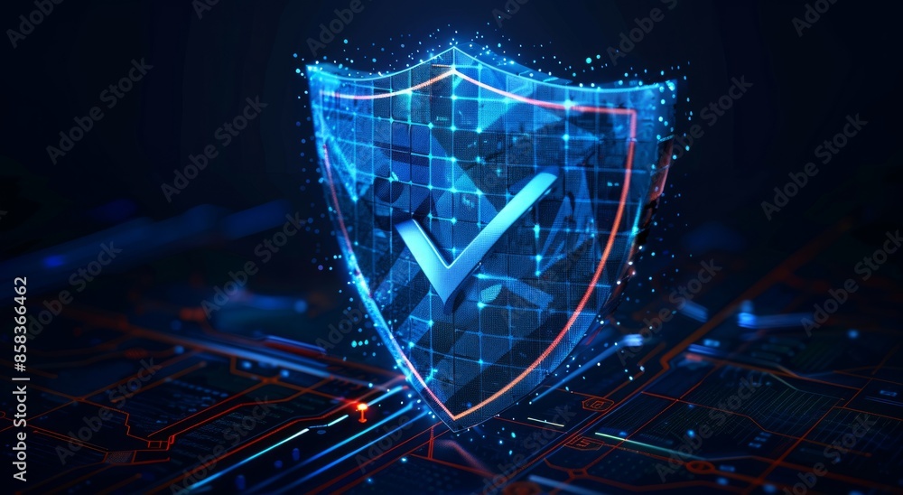 Poster cybersecurity shield with checkmark