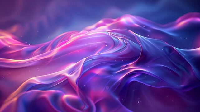 Abstract depiction of vibrant flowing fabric illuminated in hues of purple pink and blue
