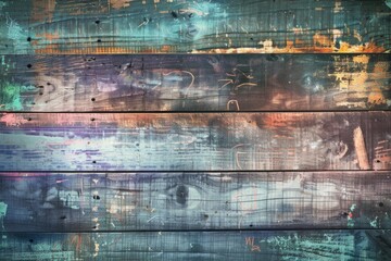 Rustic wooden planks with vibrant colors and a grunge look, perfect for text. Weathered texture adds vintage feel, ideal for creative projects