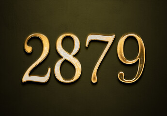 Old gold effect of 2879 number with 3D glossy style Mockup.
