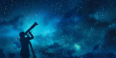 A person with a telescope observing the night sky filled with stars, symbolizing curiosity and exploration in space science