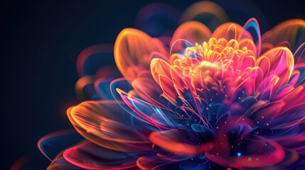 Abstract neon glowing flower with vibrant colorful petals