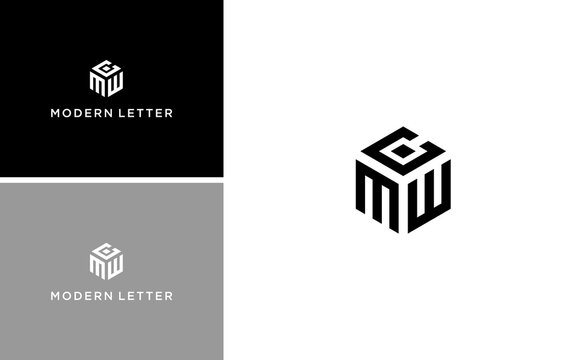 modern initial MWC or WMC logo geometric hexagon shape vector template