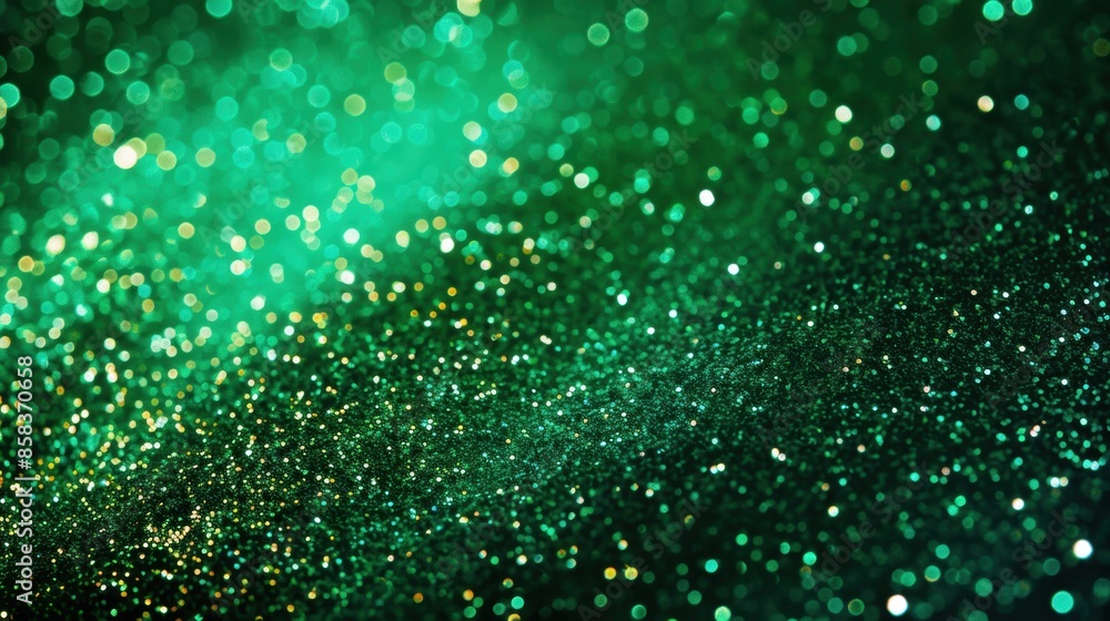 Poster abstract emerald green glitter background with shiny bokeh