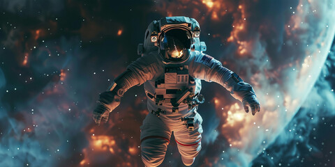 Fototapeta premium A astronaut floating in space, dark and ominous mood