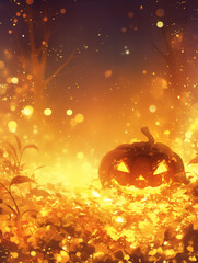 Glowing Halloween Magic - Golden Glitter Light Shining Background for Festive Seasonal Designs - 輝くハロウィーンの魔法 - お祭りの季節のデザインの背景を照らす金色のキラキラ光