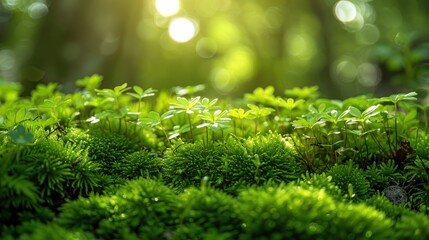 Sunlight Through Lush Green Moss