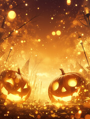 Glitzy Halloween Delight - Golden Sparkling Lights Background - 華やかなハロウィーンの喜び - 黄金の輝くライトの背景