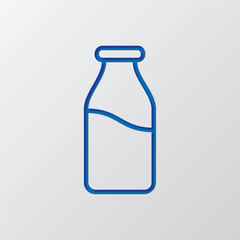 Milk bottle simple icon vector. Flat design. Paper cut design. Cutted blue symbol with shadow. Gray background