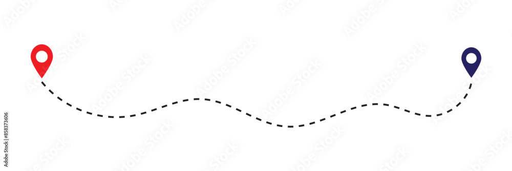 Poster route icon - two points with dotted path and location pin. route location icon two pin sign and dott