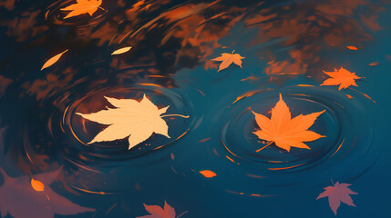 Serene Beauty of Maple Leaves Floating in Tranquil Water - 静かな水に浮かぶ紅葉の静謐な美しさ