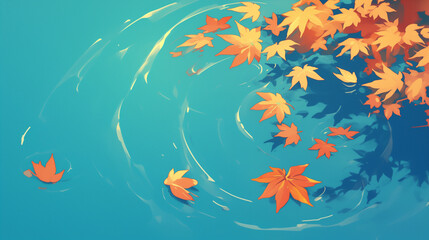 Serene Maple Leaves: Autumn Foliage Floating in Tranquil Water - 静謐な紅葉 静謐な水に浮かぶ紅葉