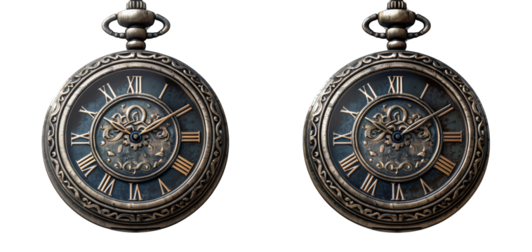 Vintage ornate pocket watch with intricate details and Roman numeral markings.