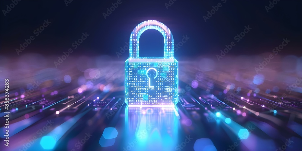 Wall mural Digital padlock with binary code hologram elements cyber security and abstract web design. Concept Cyber Security, Hologram Elements, Digital Padlock, Binary Code, Abstract Web Design - Wall murals