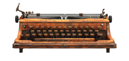 Vintage typewriter isolated on black background.