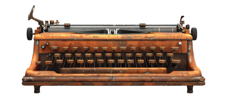 Vintage typewriter isolated on black background.