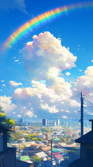 Vibrant Rainbow Arc in the Clear Blue Sky on a Sunny Day - 晴れた日の青空に映える鮮やかなレインボーアーク