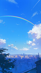 Vibrant Rainbow Arching Across a Clear Blue Sky - 
澄んだ青い空にアーチを描く鮮やかな虹