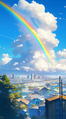 Vibrant Rainbow Arching Across a Clear Blue Sky - 澄んだ青い空にアーチを描く鮮やかな虹