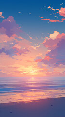 Serene Sunset over the Sea - A Peaceful Evening by the Water - 海に沈む穏やかな夕日 - 水辺の静かな夜