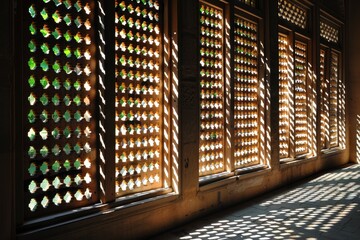 Sunlight Streaming Through Intricate Lattice Windows