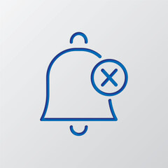 Fototapeta premium Mute notifications, silent, no sound, no bell logo simple icon vector. Flat design. Paper cut design. Cutted blue symbol with shadow. Gray background