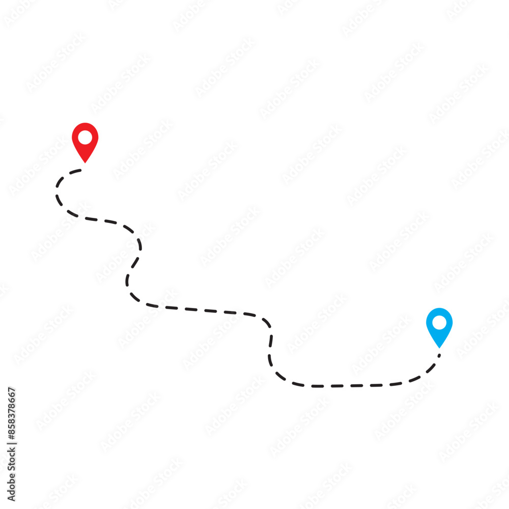 Poster route icon - two points with dotted path and location pin. route location icon two pin sign and dott
