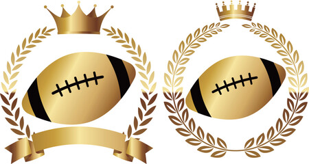 ラグビーボールのエンブレム2種セット　ゴールド