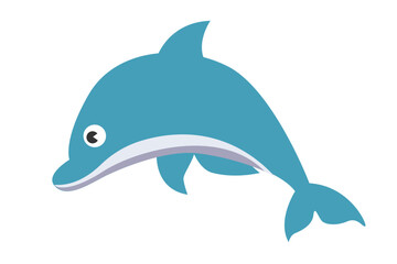  Sea animal Dolphin with hand drawn sea life elements. Cute marine Dolphin isolated on a white background, clipart. Cartoon ocean fish