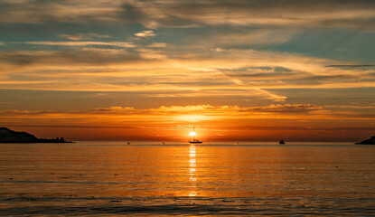 Fototapeta premium High tide sunset at Cemaes bay Isle of Anglesey