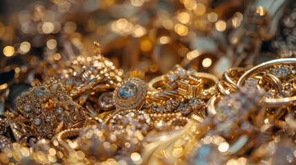 heap of assorted gold jewelry pieces in various styles luxurious accessory still life