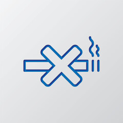No smoking simple icon vector. Flat design. Paper cut design. Cutted blue symbol with shadow. Gray background