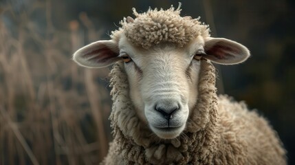 Fototapeta premium hyperrealistic minimalist portrait of sheep on isolated nature background artistic animal photography