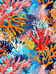 Obraz premium Bright and Colorful Underwater Coral Reef Seamless Pattern for Stock Images