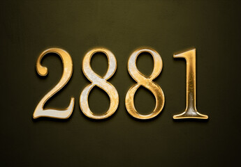 Old gold effect of 2881 number with 3D glossy style Mockup.