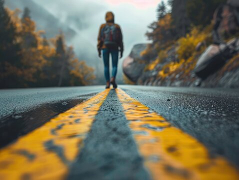 person walking on the road