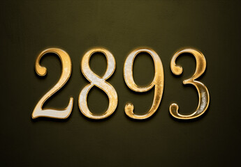 Old gold effect of 2893 number with 3D glossy style Mockup.