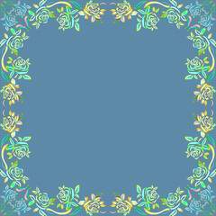 Neon roses frame on the dark background