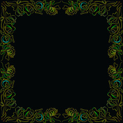 Neon roses frame on the dark background