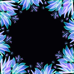 Blue Christmas  snowflake frame on the  dark background