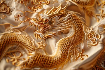 Embroidered Dragon on Chinese Silk Brocade