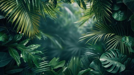 lush tropical jungle foliage frame with copy space exotic nature background photo