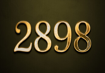 Old gold effect of 2898 number with 3D glossy style Mockup.