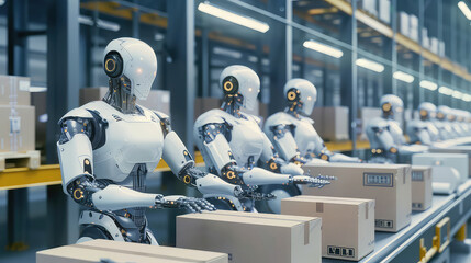 Robots Sorting Packages in a Warehouse Setting generated with AI