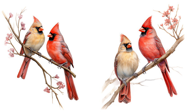 Red Cardinal Bird Beautiful Male and Female Northern Cardinals - Perfect for Decals, Cutouts, and Scrapbooking Projects PNG Transparent Background.