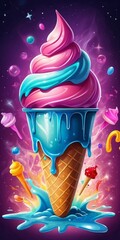 ice cream on a blue and pink background