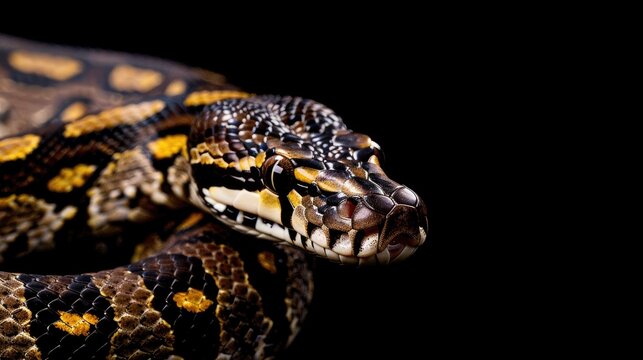 Carpet python Morelia bredli on black background